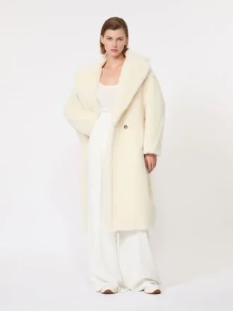 Teddy Bear Icon Coat i alpakka og ull, hvit