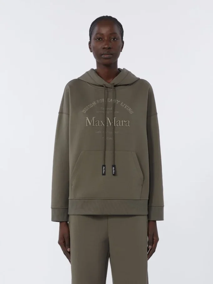 Teknisk sweatshirt i bomullsjersey, kaki Teknisk sweatshirt i bomullsjersey, kaki