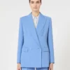 Tettsittende blazer i ullkrepp, lyseblå