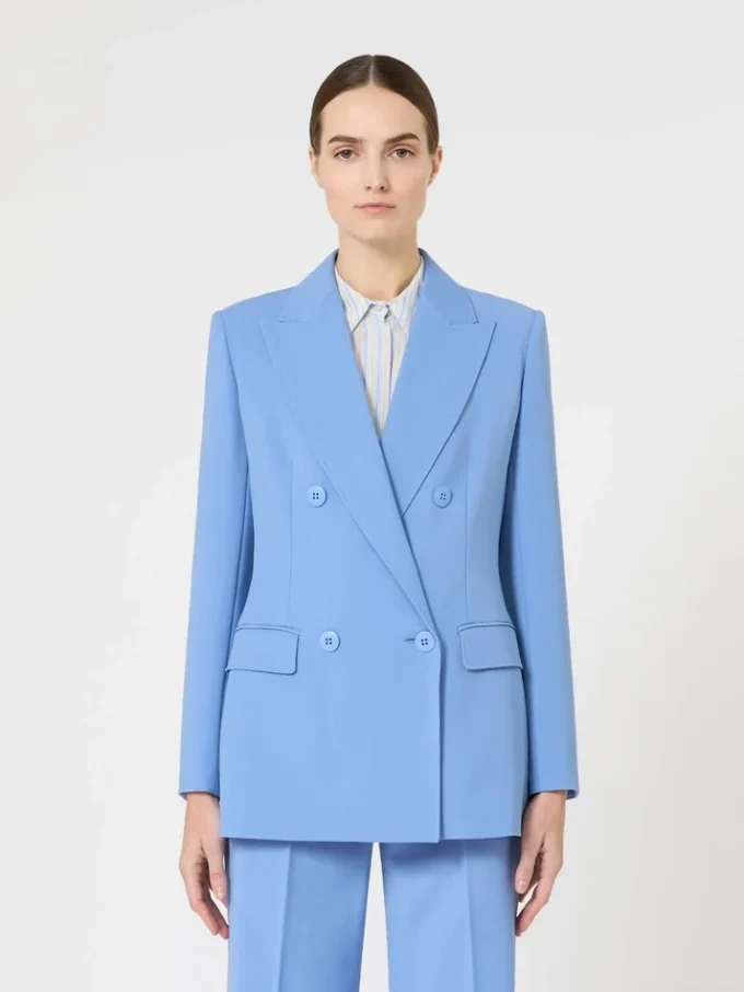Tettsittende blazer i ullkrepp, lyseblå