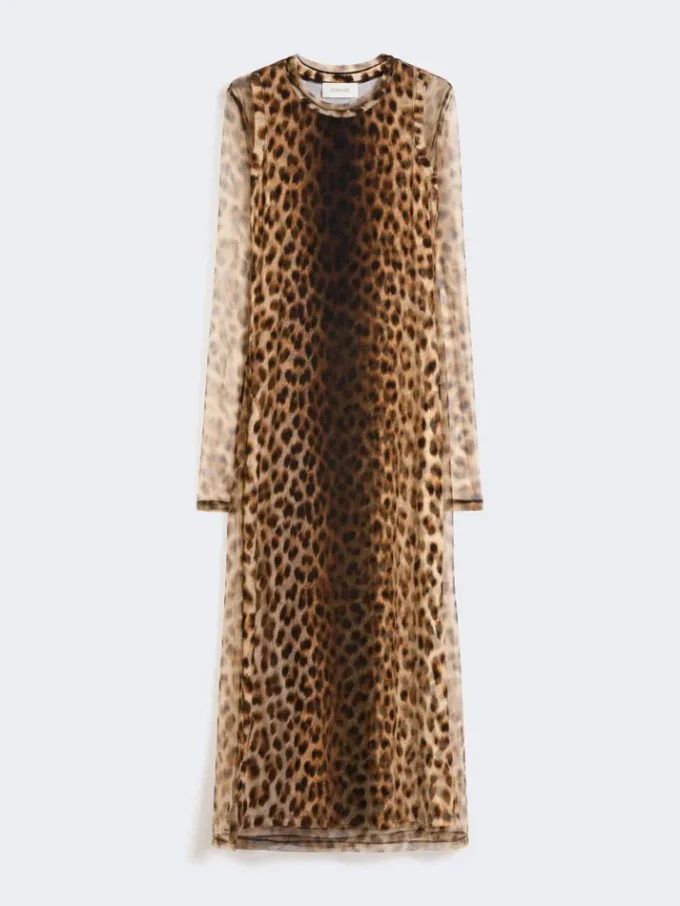 Tettsittende kjole i tylljersey, beige nyanser Tettsittende kjole i tylljersey, beige nyanser