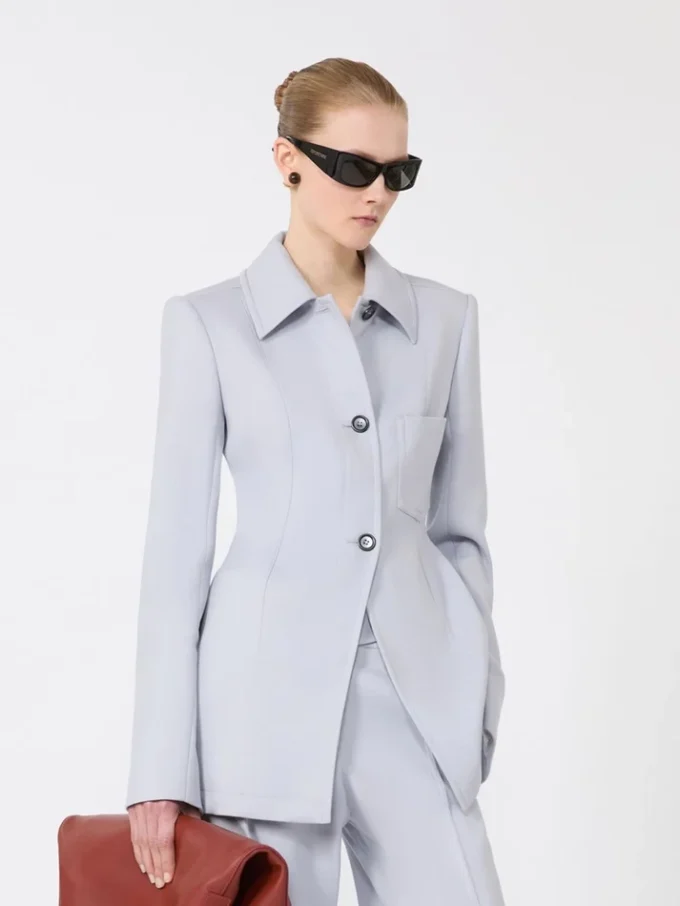 Tettsittende skjortejakke i gabardin, mellomgrå Tettsittende skjortejakke i gabardin, mellomgrå