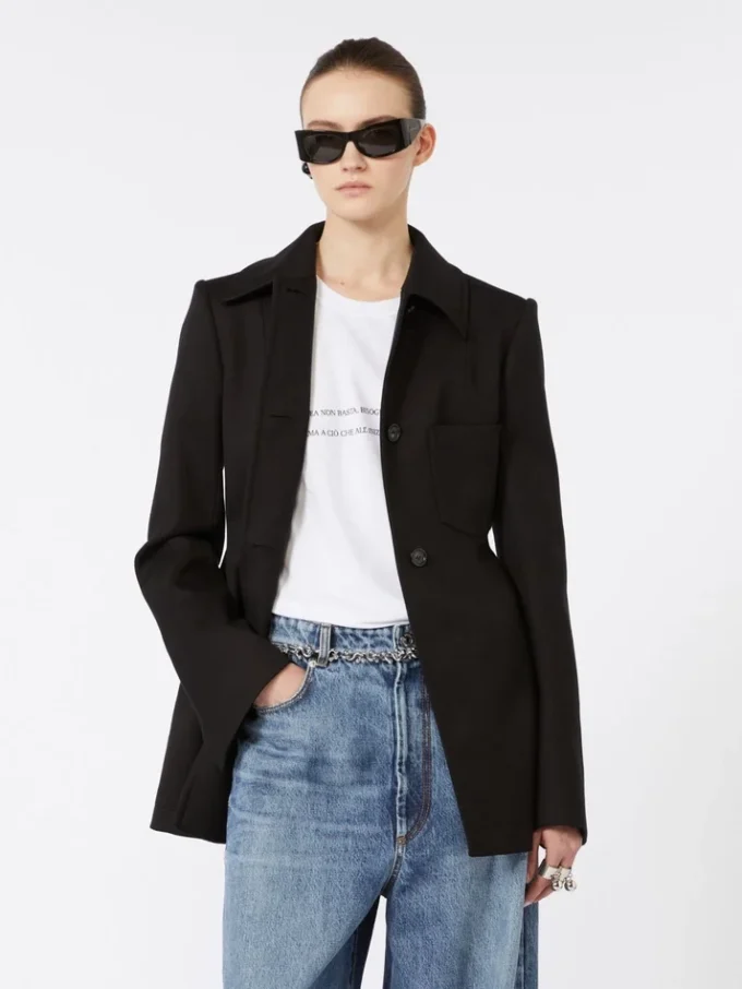 Tettsittende skjortejakke i gabardin, svart Tettsittende skjortejakke i gabardin, svart