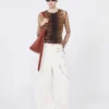 Top i to materialer med dyremønster, beige nyanser Top i to materialer med dyremønster, beige nyanser