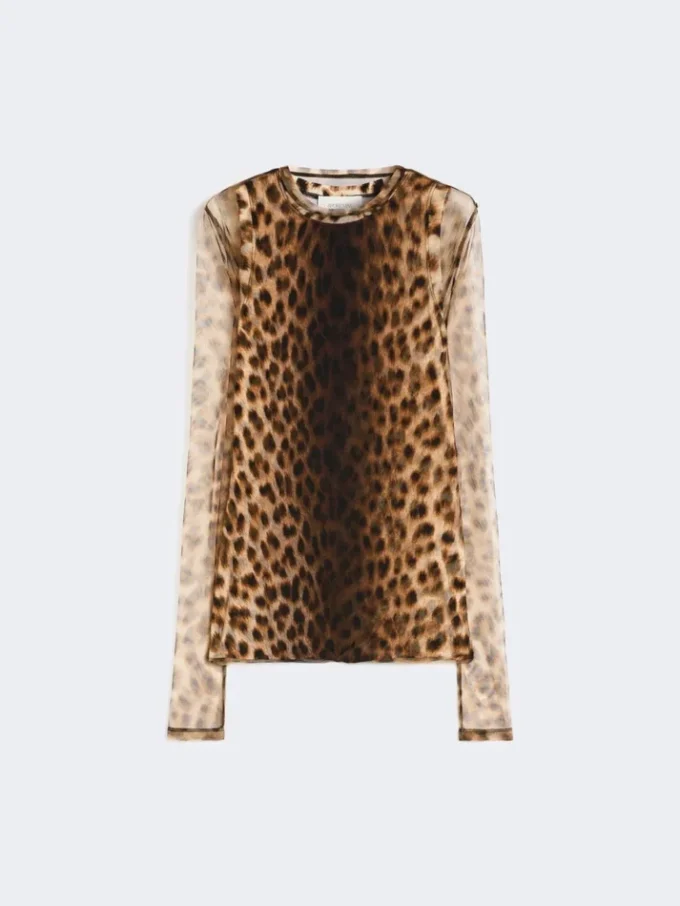 Top i to materialer med dyremønster, beige nyanser Top i to materialer med dyremønster, beige nyanser