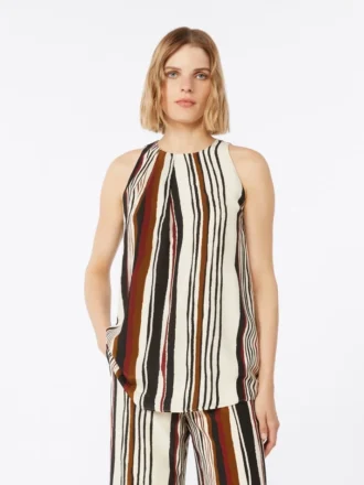 Top i trykt silkecrepe de chine, mursteinsrød