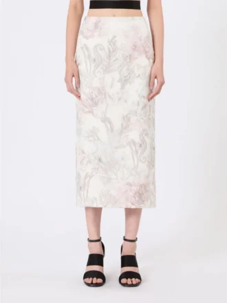 Trykt organza- og gabardine-penneskjørt, hvitt