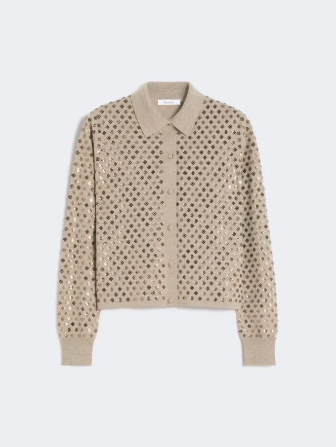 Ullcardigan med paljetter, brun
