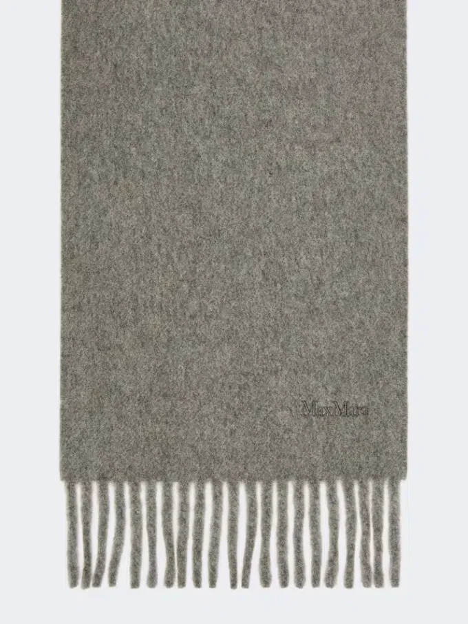 Ullskjerf med broderi, mellomgrå Ullskjerf med broderi, mellomgrå