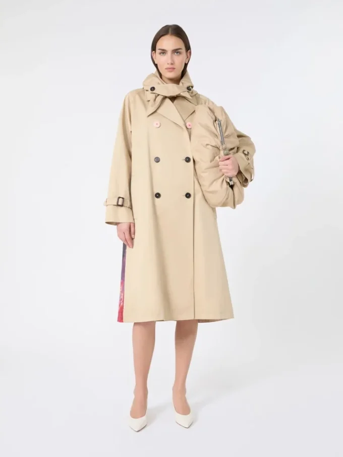 Vannavvisende gabardine-trenchcoat med trykk, plomme