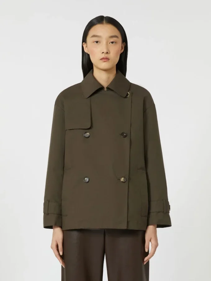 Vannavvisende trenchcoat i bomull med dobbeltspent, grønn