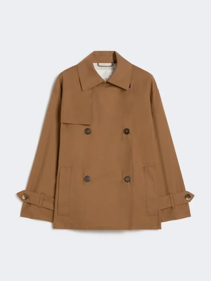 Vannavvisende trenchcoat i bomull med dobbeltspent knappestolpe, tobakk