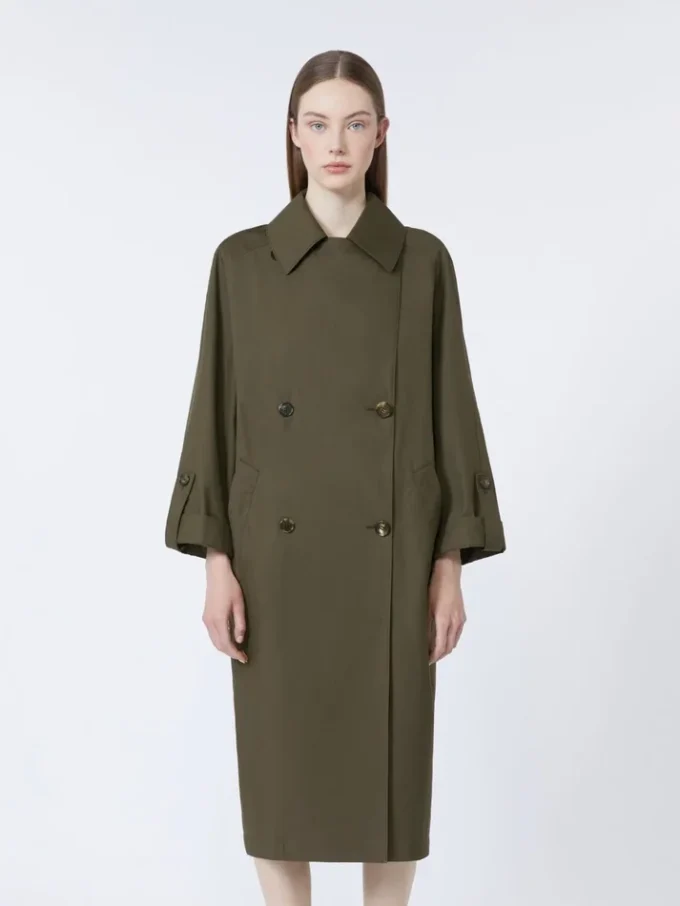 Vannavvisende trenchcoat i twill med belte, grønn Vannavvisende trenchcoat i twill med belte, grønn