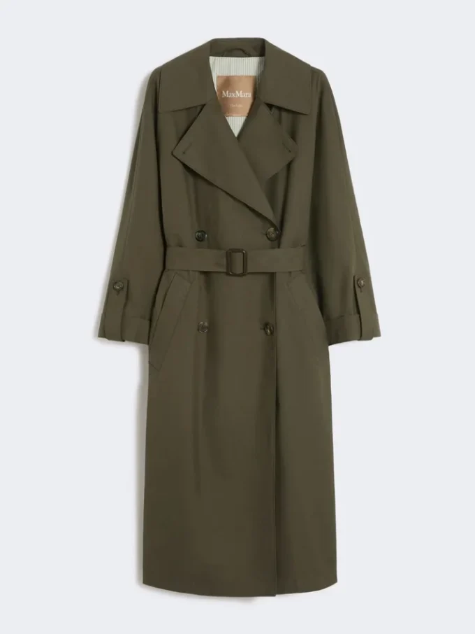 Vannavvisende trenchcoat i twill med belte, grønn Vannavvisende trenchcoat i twill med belte, grønn
