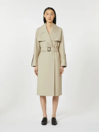 Vannavvisende trenchcoat i twill med belte, sand Vannavvisende trenchcoat i twill med belte, sand