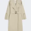 Vannavvisende trenchcoat i twill med belte, sand Vannavvisende trenchcoat i twill med belte, sand