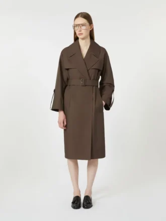 Vannavvisende trenchcoat i twill med belte, sjokoladebrun