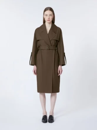 Vannavvisende trenchcoat i twill med belte, sjokoladebrun