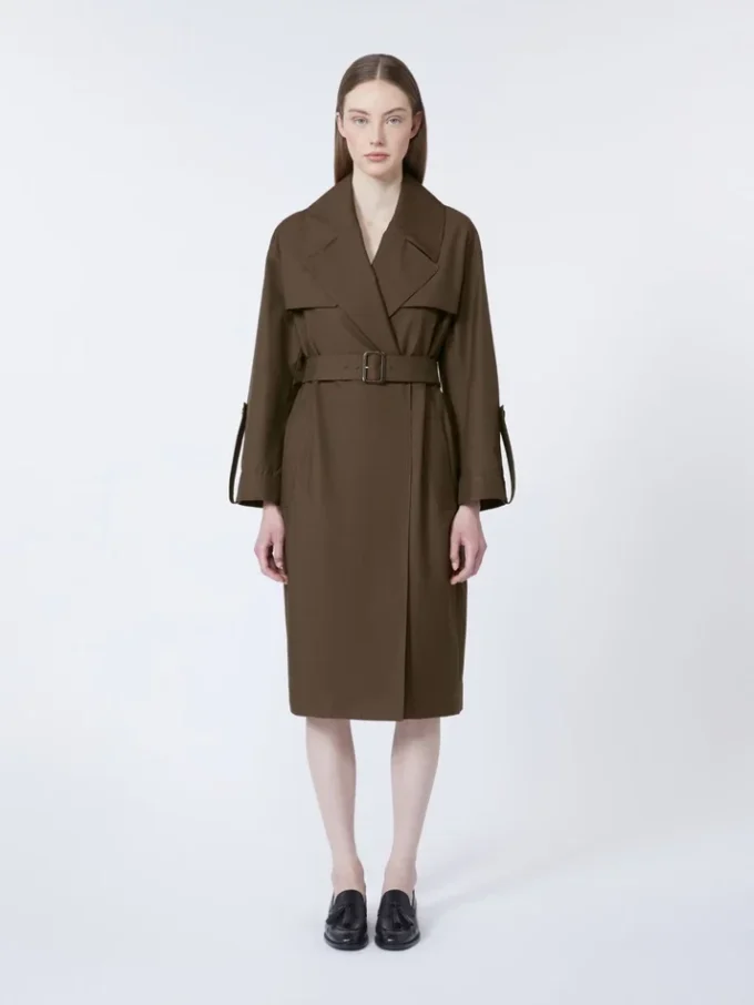Vannavvisende trenchcoat i twill med belte, sjokoladebrun