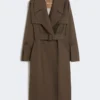 Vannavvisende trenchcoat i twill med belte, sjokoladebrun