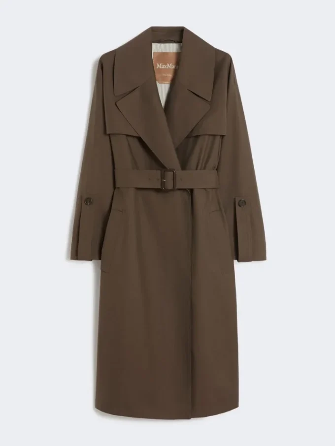 Vannavvisende trenchcoat i twill med belte, sjokoladebrun