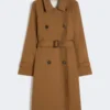 Vannavvisende trenchcoat i twill med dobbeltspent, tobakk