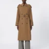 Vannavvisende trenchcoat i ullgabardin, brun Vannavvisende trenchcoat i ullgabardin, brun
