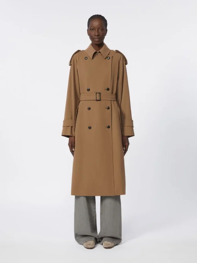 Vannavvisende trenchcoat i ullgabardin, brun Vannavvisende trenchcoat i ullgabardin, brun
