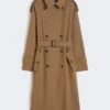 Vannavvisende trenchcoat i ullgabardin, brun Vannavvisende trenchcoat i ullgabardin, brun