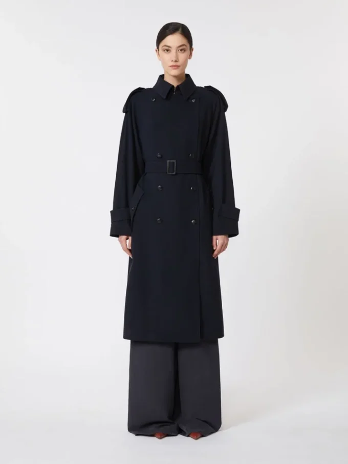 Vannavvisende trenchcoat i ullgabardin, ultramarin