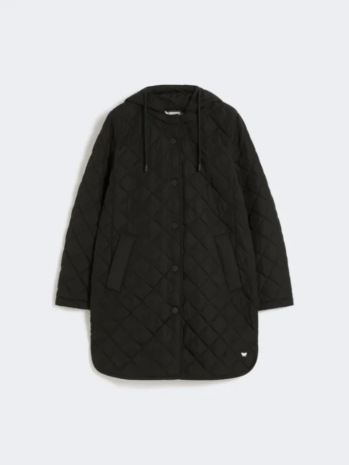 Vannavvisende, vattert parkas, svart