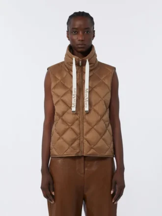 Vattert, vannavvisende nylon-canvas-vest, karamell