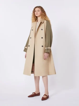 Vendbar, vannavvisende trenchcoat i gabardin, beige