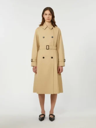 Vendbar, vannavvisende trenchcoat i gabardin, beige