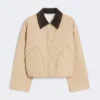 Vendbar, vattert jakke i vannavvisende stoff, beige