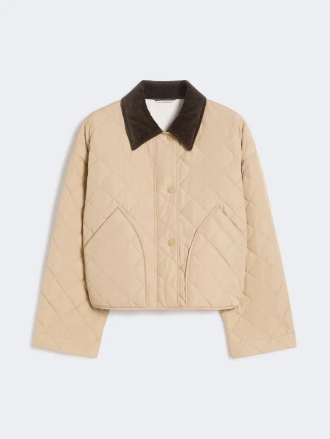 Vendbar, vattert jakke i vannavvisende stoff, beige