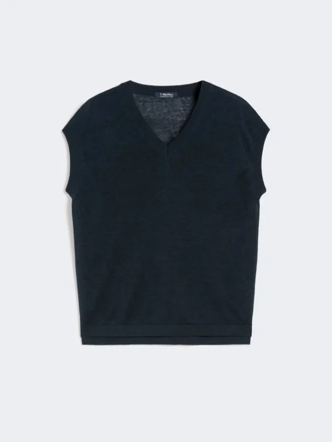 Vest i lin, marineblå