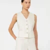 Vest i lin og kabelstrikk, beige