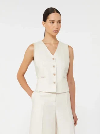 Vest i lin og kabelstrikk, beige
