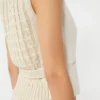 Vest i lin og kabelstrikk, beige