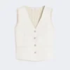 Vest i lin og kabelstrikk, beige