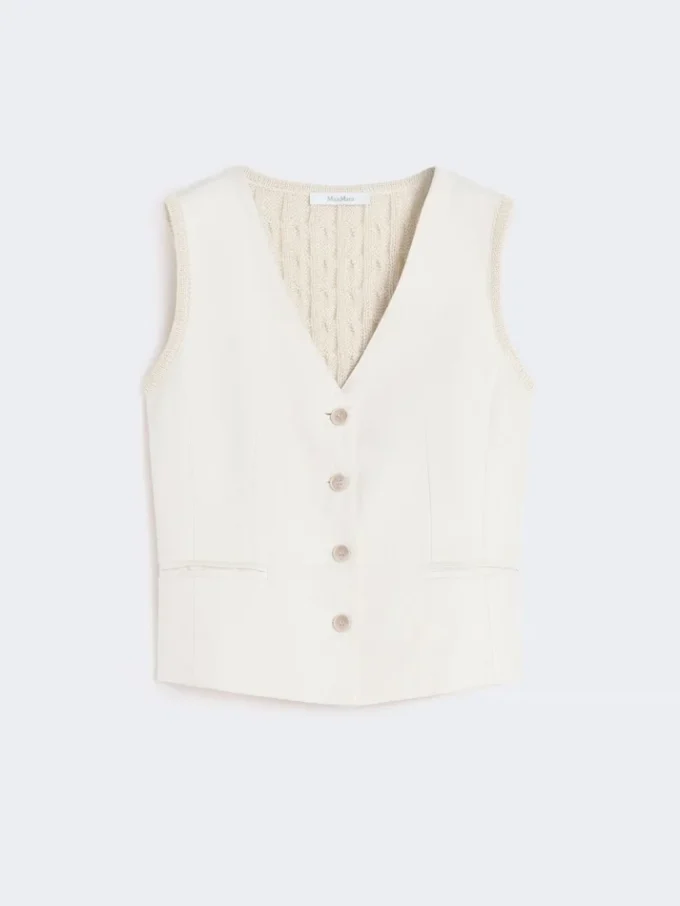Vest i lin og kabelstrikk, beige