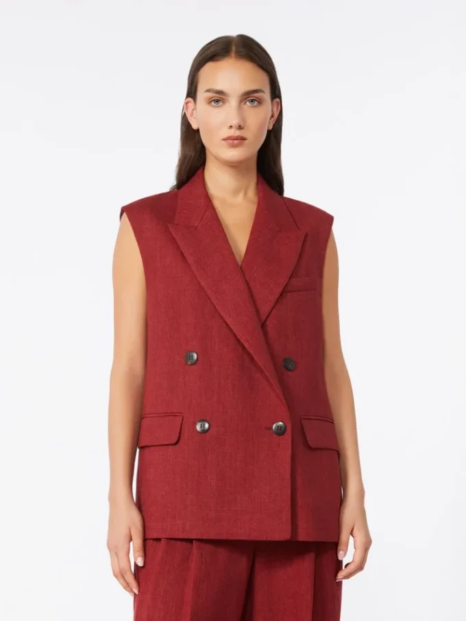 Vest i lin-twill, mursteinsrød