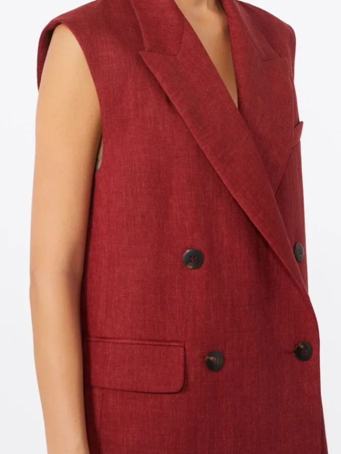 Vest i lin-twill, mursteinsrød