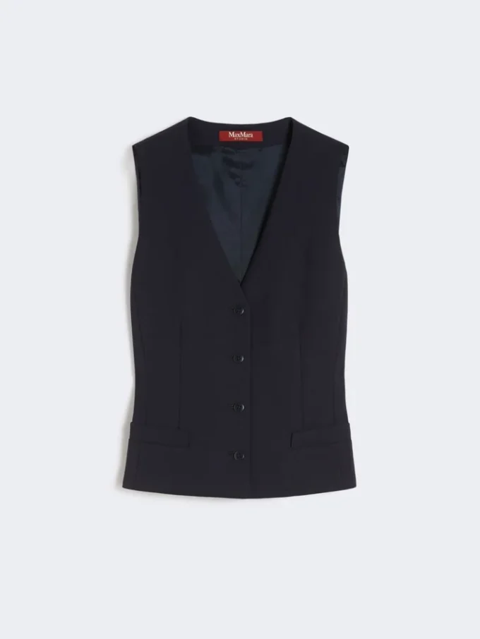 Vest i ullkrepp, marineblå