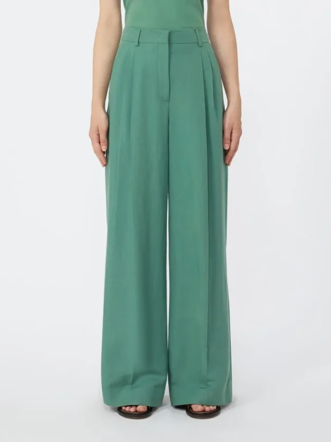 Viskose- og linbukser med vid ben, grønne