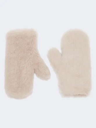 Votter i teddy-stoff av alpakka og ull, beige