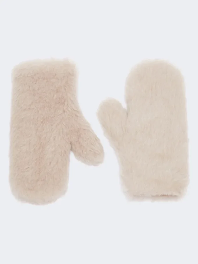 Votter i teddy-stoff av alpakka og ull, beige