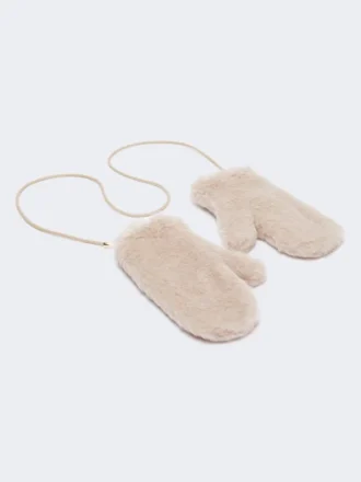 Votter i teddy-stoff av alpakka og ull, beige