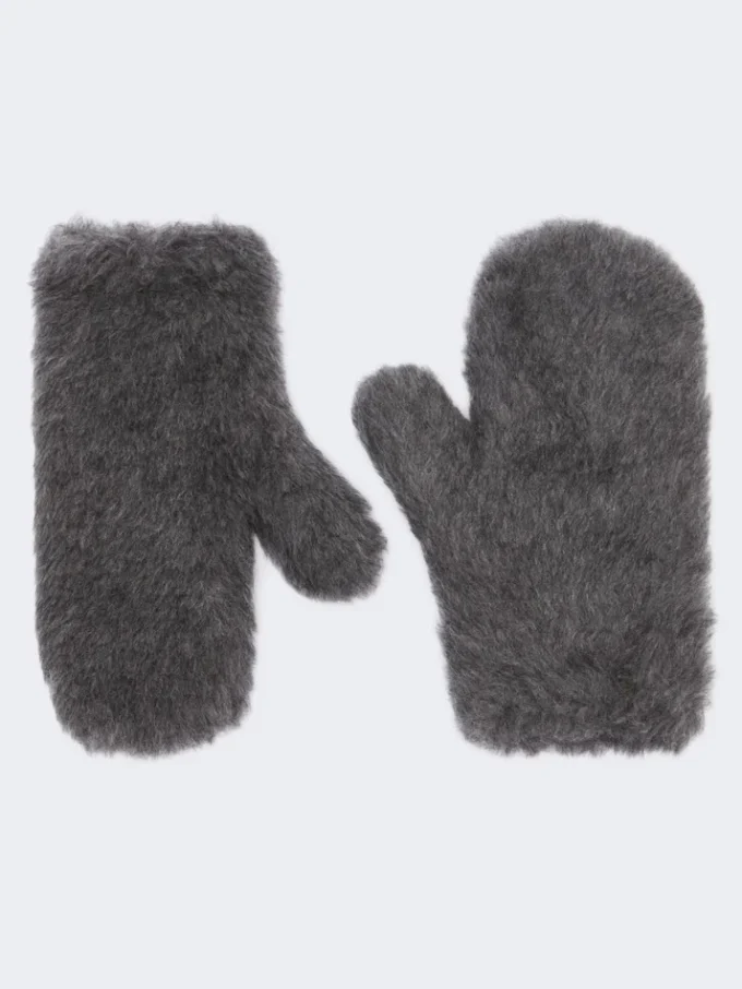 Votter i ull og teddy-stoff av alpakka, mellomgrå